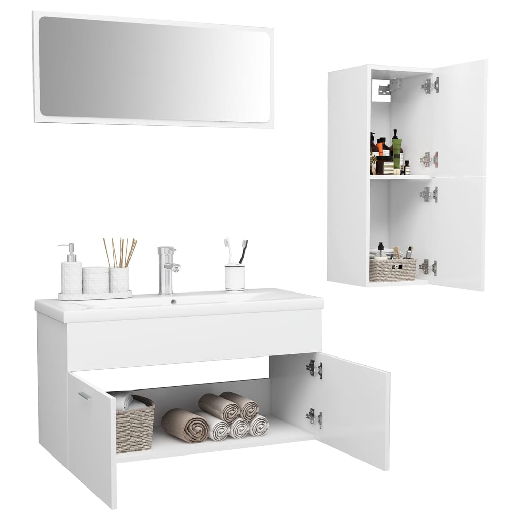 Set Mobili da Bagno Bianco in Truciolato 3071018