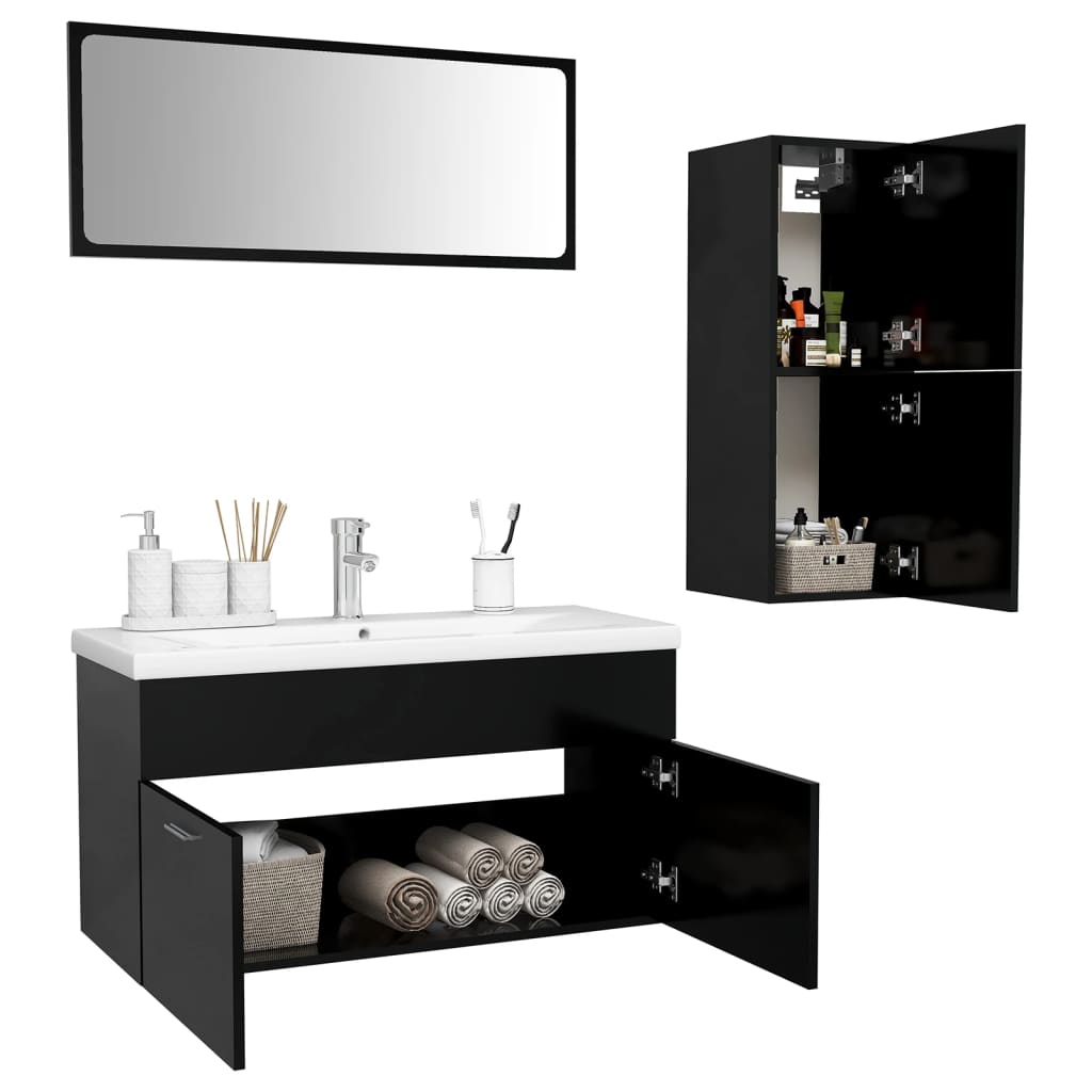 Set Mobili da Bagno Nero in Truciolato 3071019