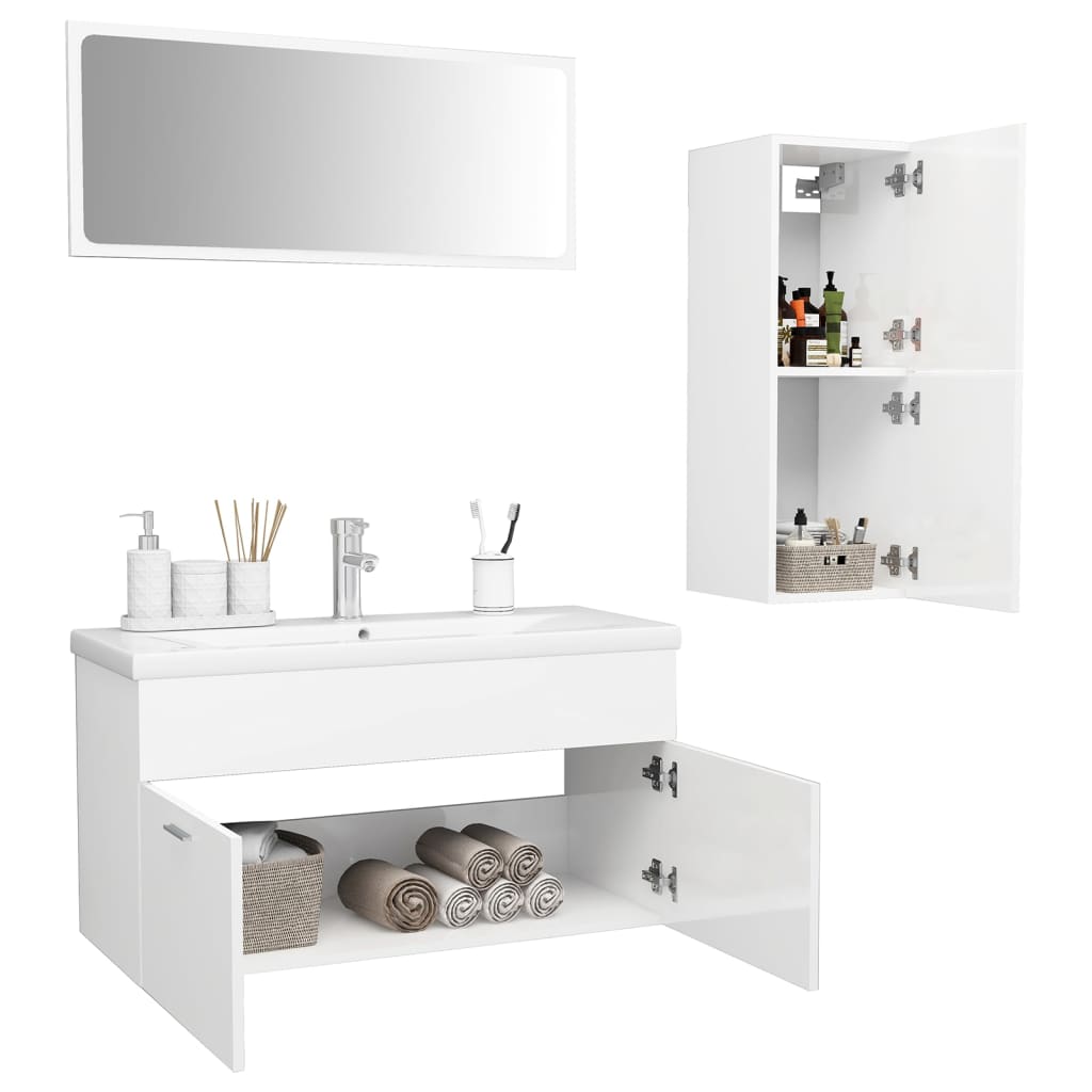 Set Mobili da Bagno Bianco Lucido in Truciolato cod mxl 12820