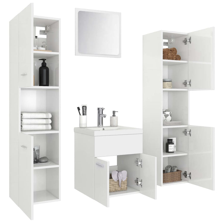 Set Mobili da Bagno Bianco Lucido in Truciolato 3071042