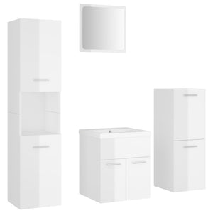 Set Mobili da Bagno Bianco Lucido in Legno Multistrato 3071087