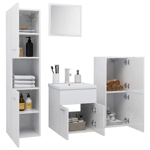 Set Mobili da Bagno Bianco Lucido in Legno Multistrato 3071087