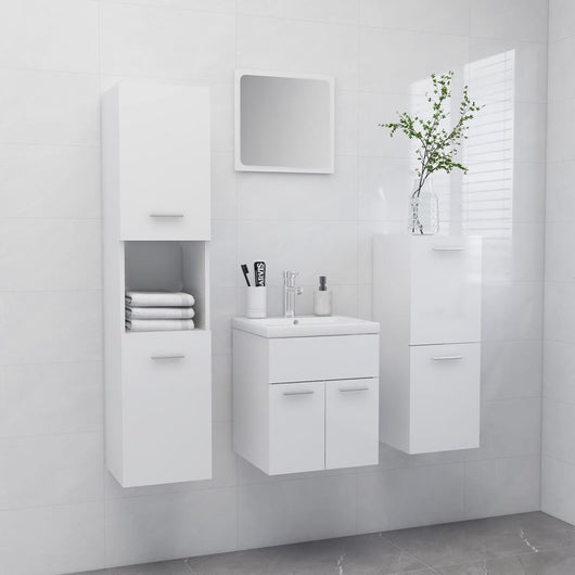 Set Mobili da Bagno Bianco Lucido in Legno Multistrato 3071087