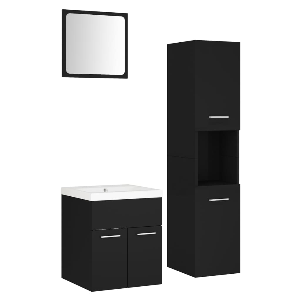 Set Mobili da Bagno Nero in Legno Multistrato 3071127