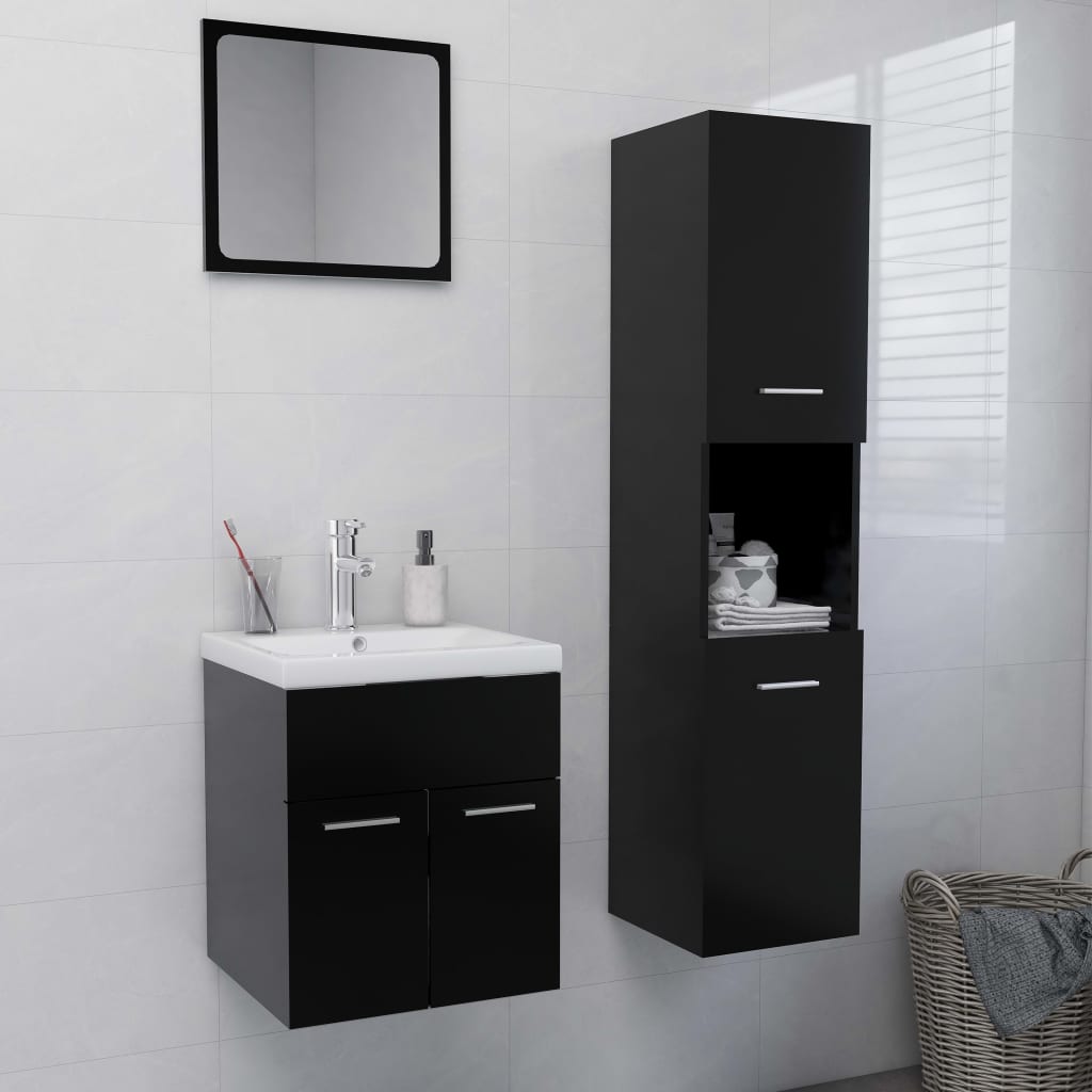 Set Mobili da Bagno Nero in Legno Multistrato 3071127