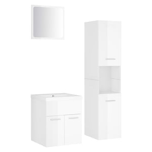 Set Mobili da Bagno Bianco Lucido in Legno Multistrato 3071132