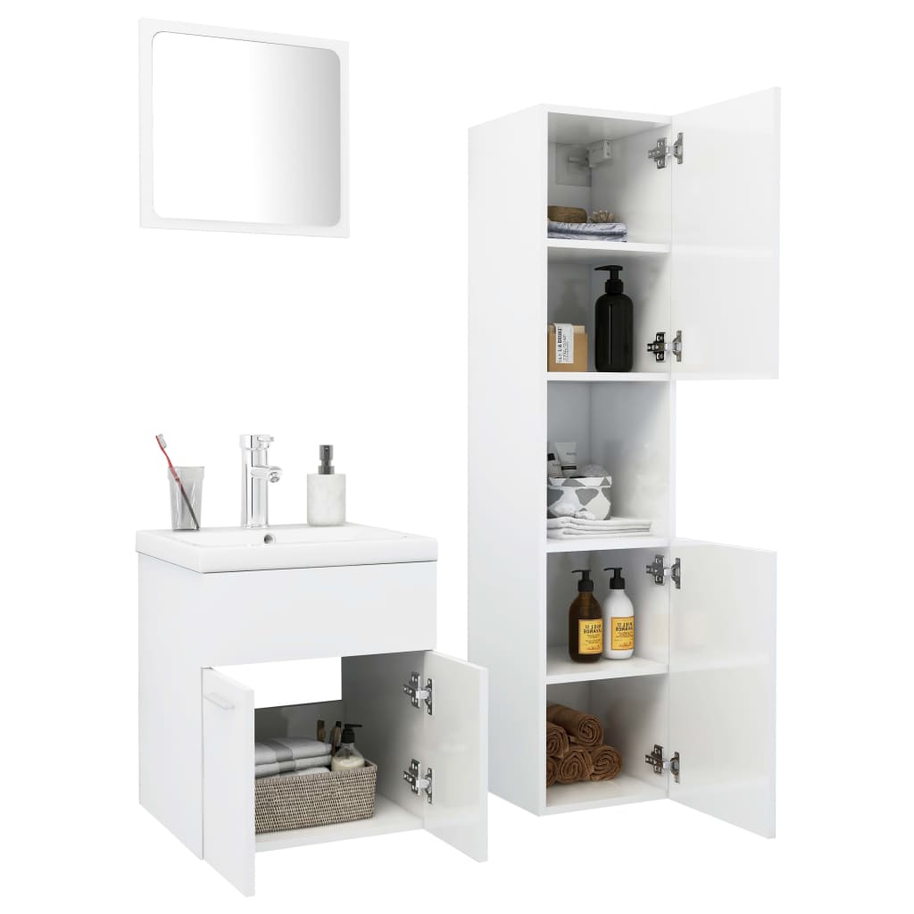 Set Mobili da Bagno Bianco Lucido in Legno Multistrato 3071132