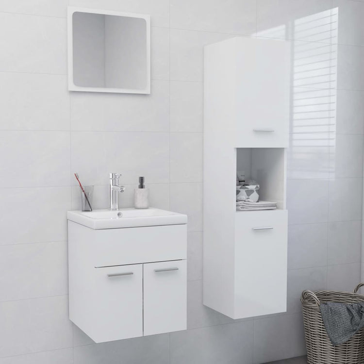 Set Mobili da Bagno Bianco Lucido in Legno Multistrato 3071132