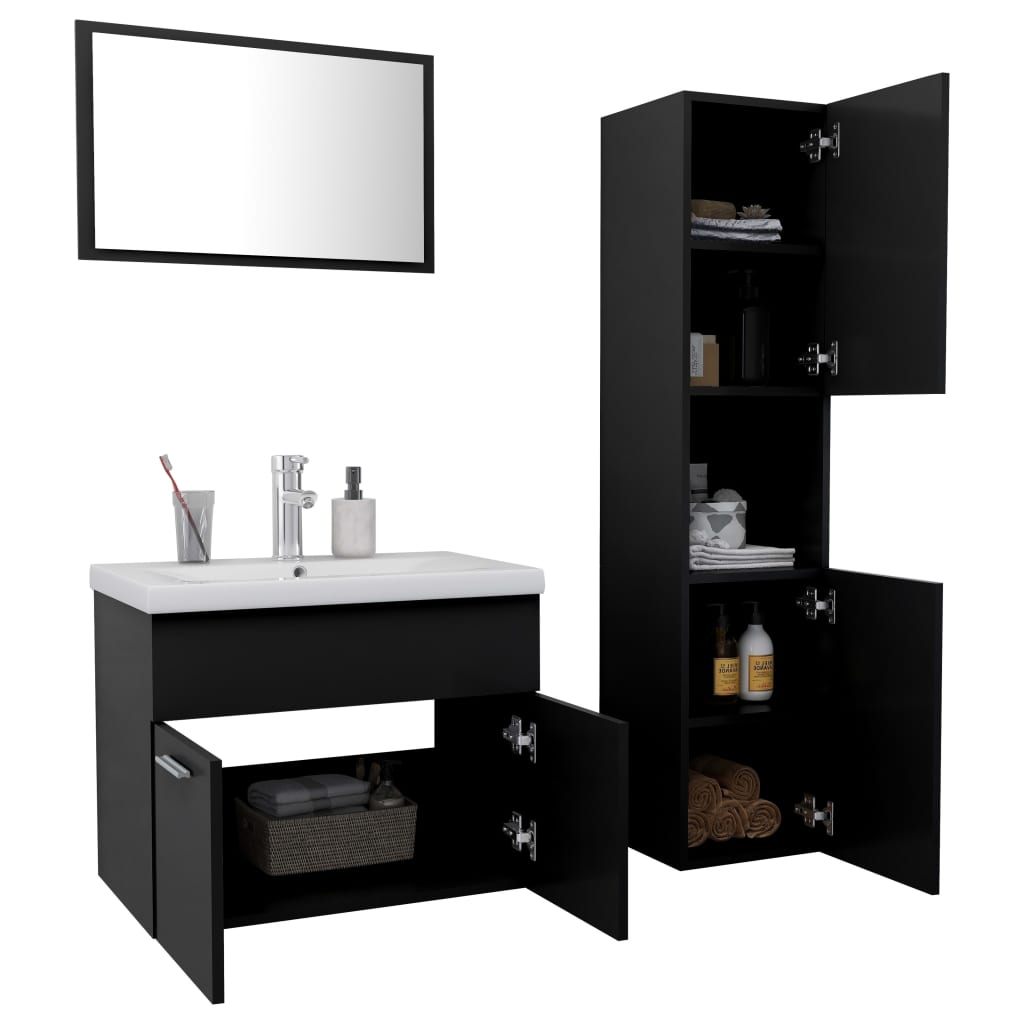 Set Mobili da Bagno Nero in Legno Multistrato 3071136