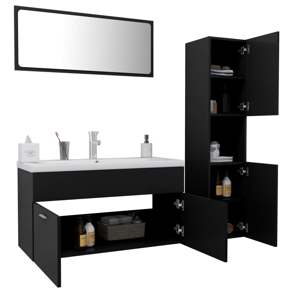 Set Mobili da Bagno Nero in Truciolato 3071154