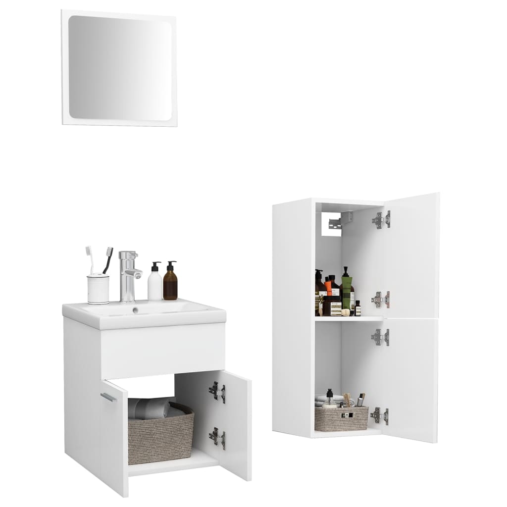 Set Mobili da Bagno Bianco in Legno Multistrato 3071171