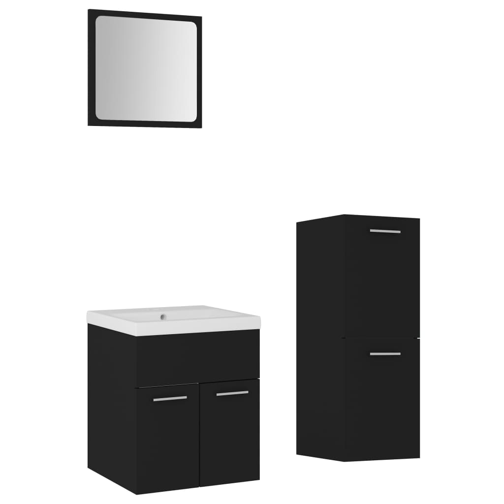 Set Mobili da Bagno Nero in Legno Multistrato 3071172