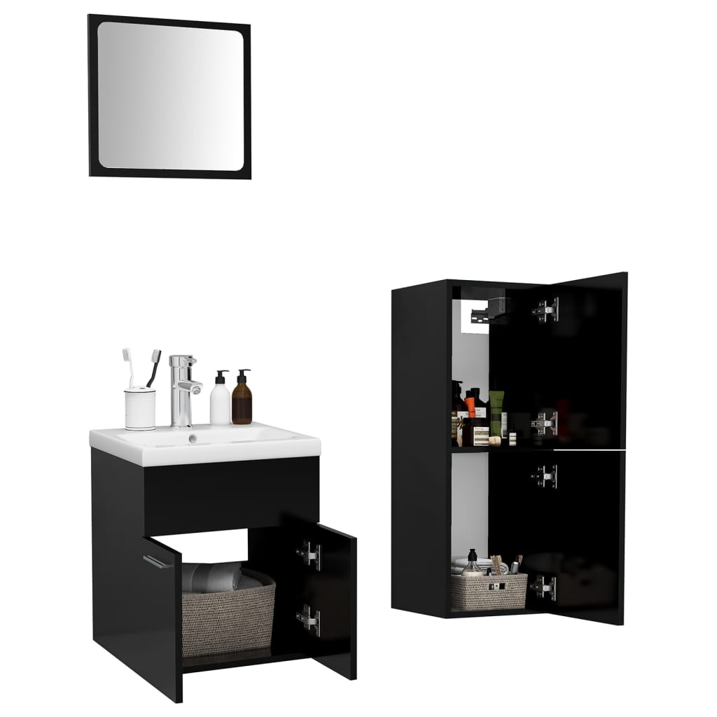 Set Mobili da Bagno Nero in Legno Multistrato 3071172