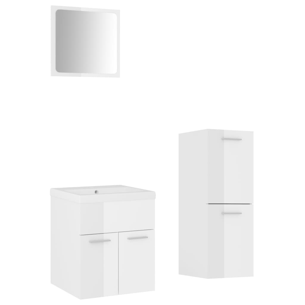 Set Mobili da Bagno Bianco Lucido in Legno Multistrato 3071177