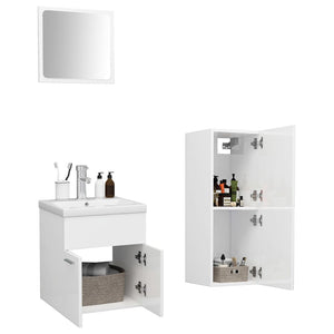 Set Mobili da Bagno Bianco Lucido in Legno Multistrato 3071177