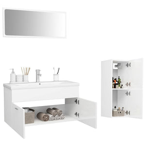 Set Mobili da Bagno Bianco Lucido in Truciolato 3071204