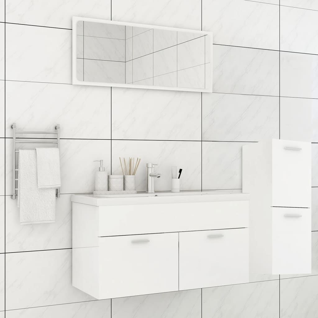 Set Mobili da Bagno Bianco Lucido in Truciolato 3071204