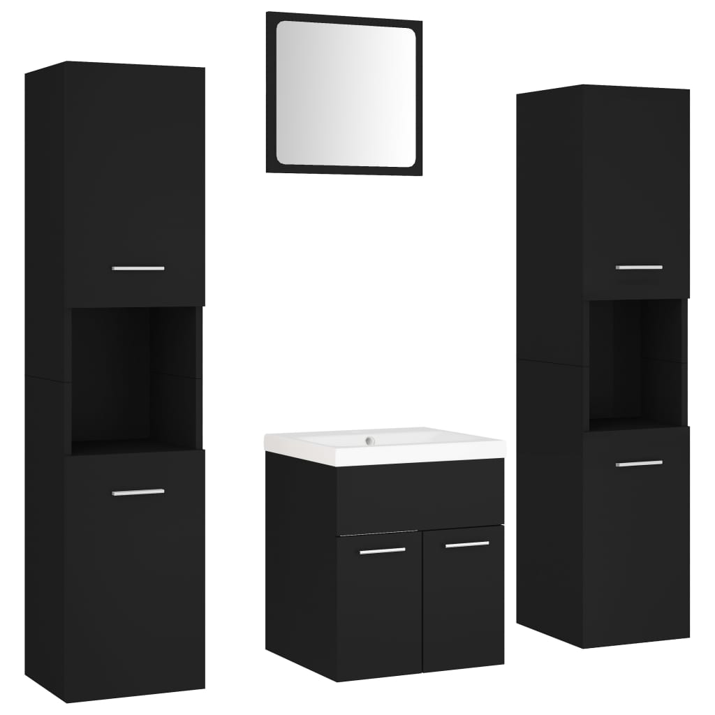 Set Mobili da Bagno Nero in Legno Multistrato 3071217