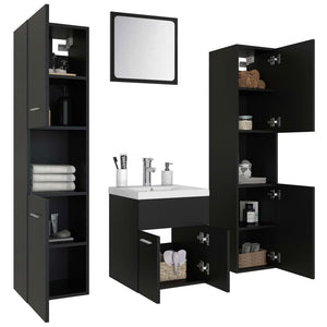 Set Mobili da Bagno Nero in Legno Multistrato 3071217