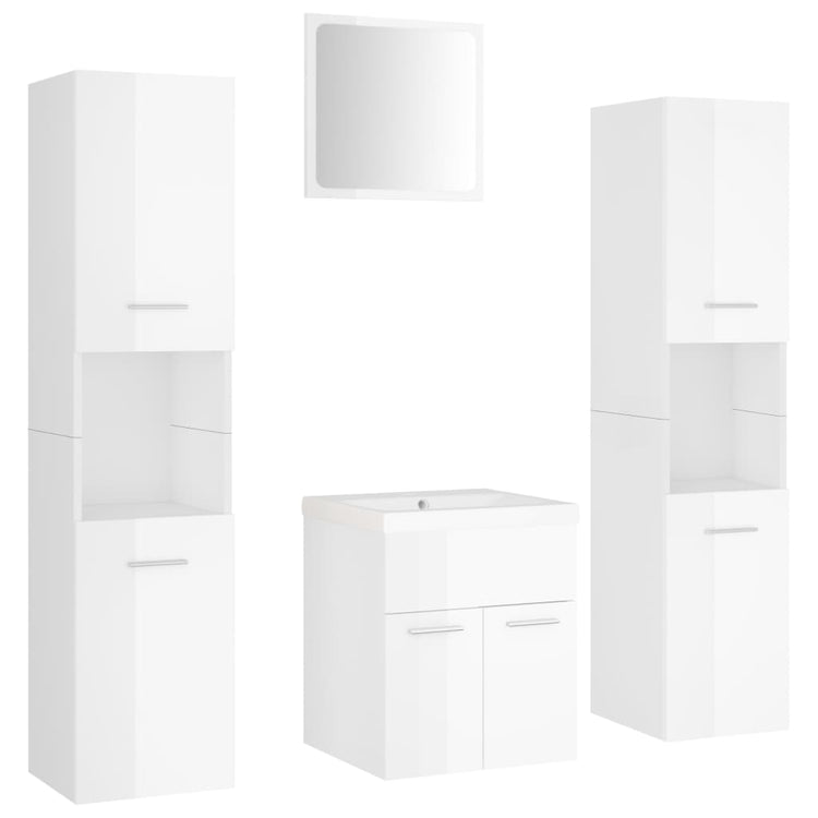 Set Mobili da Bagno Bianco Lucido in Legno Multistrato 3071222