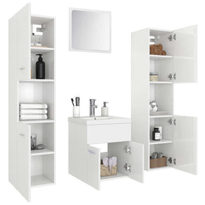 Set Mobili da Bagno Bianco Lucido in Legno Multistrato 3071222