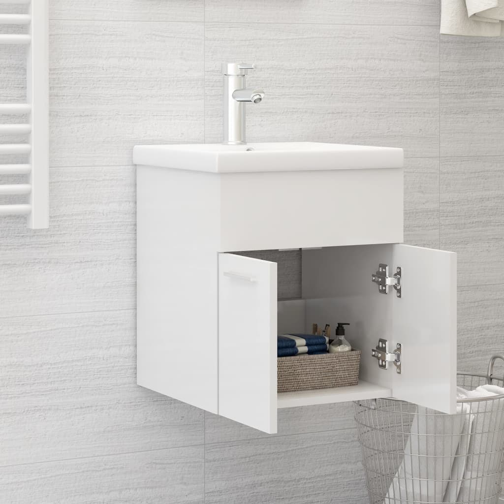 Mobile Bagno con Lavabo Integrato Bianco Lucido in Truciolato 3071267