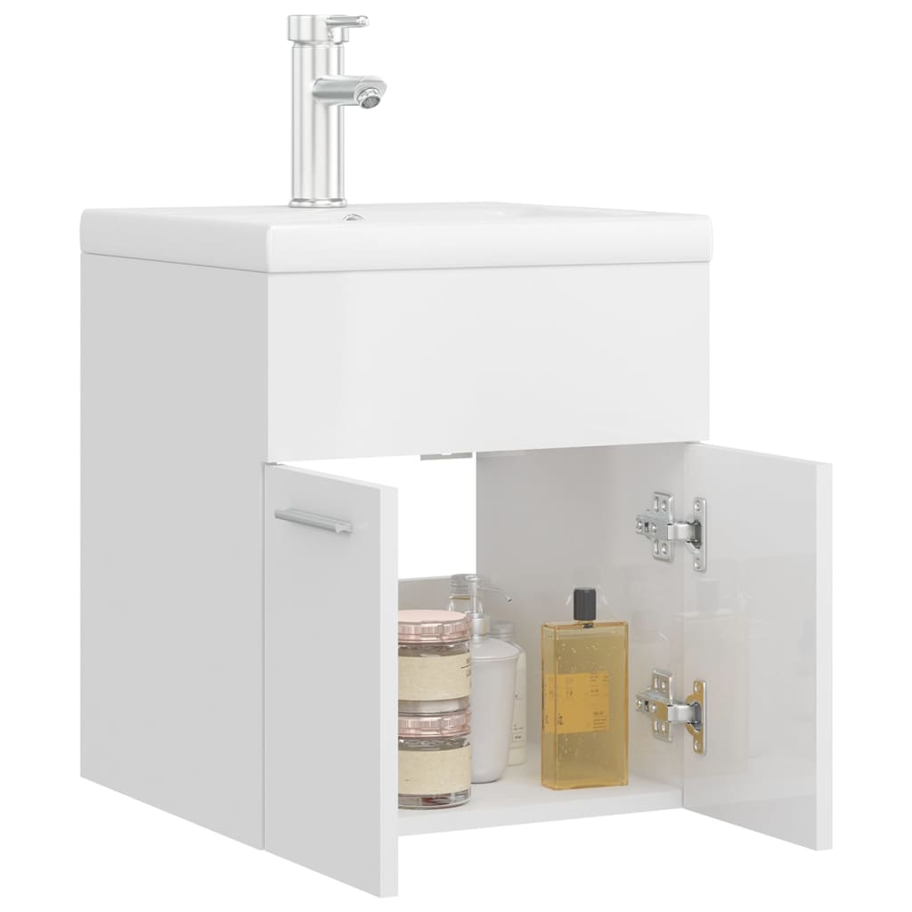 Mobile Bagno con Lavabo Integrato Bianco Lucido in Truciolato 3071267