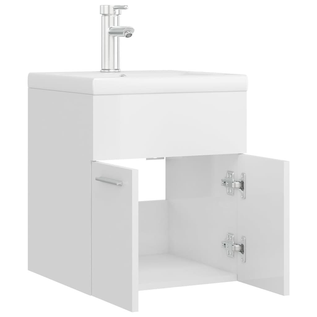 Mobile Bagno con Lavabo Integrato Bianco Lucido in Truciolato 3071267