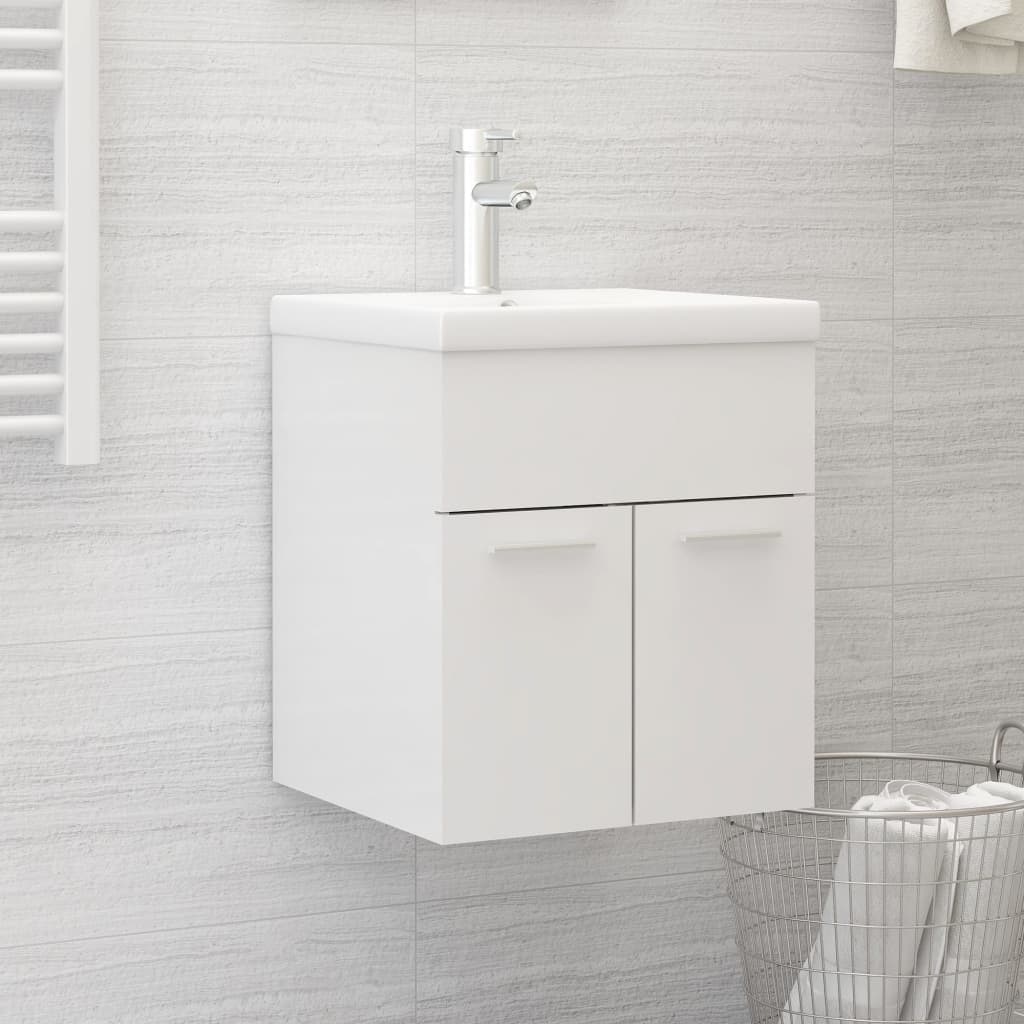 Mobile Bagno con Lavabo Integrato Bianco Lucido in Truciolato 3071267