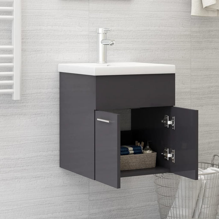 Mobile Bagno con Lavabo Integrato Grigio Lucido in Truciolato 3071269