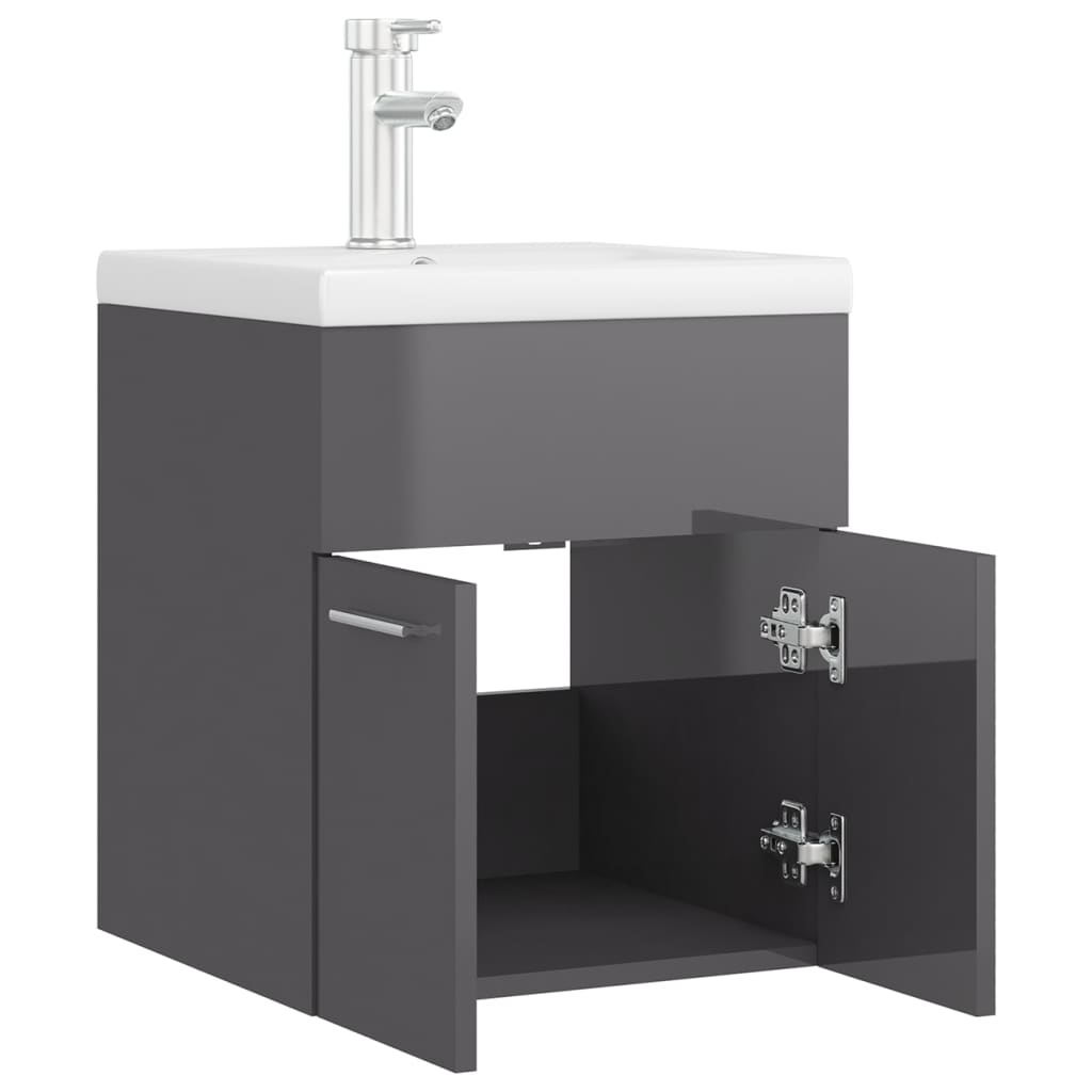 Mobile Bagno con Lavabo Integrato Grigio Lucido in Truciolato 3071269