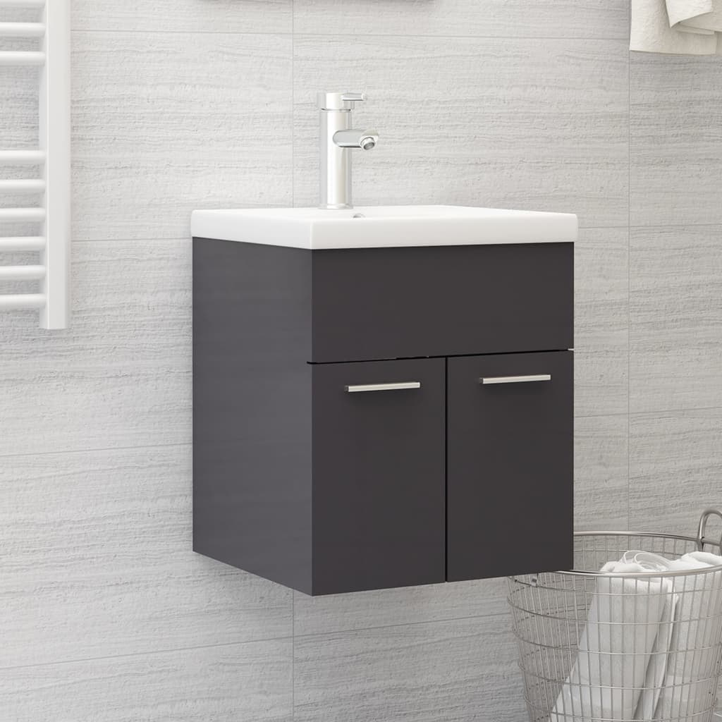 Mobile Bagno con Lavabo Integrato Grigio Lucido in Truciolato 3071269