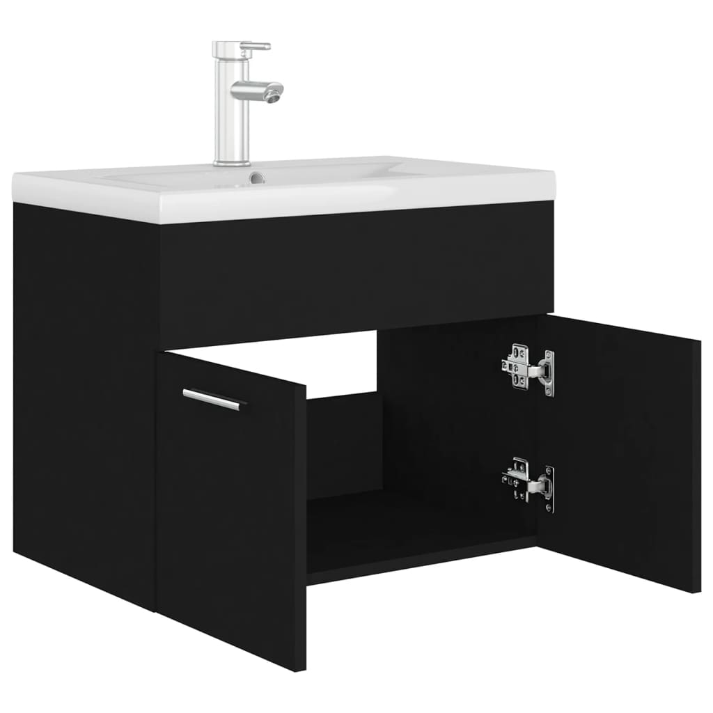 Mobile Bagno con Lavabo Integrato Nero in Truciolato 3071271