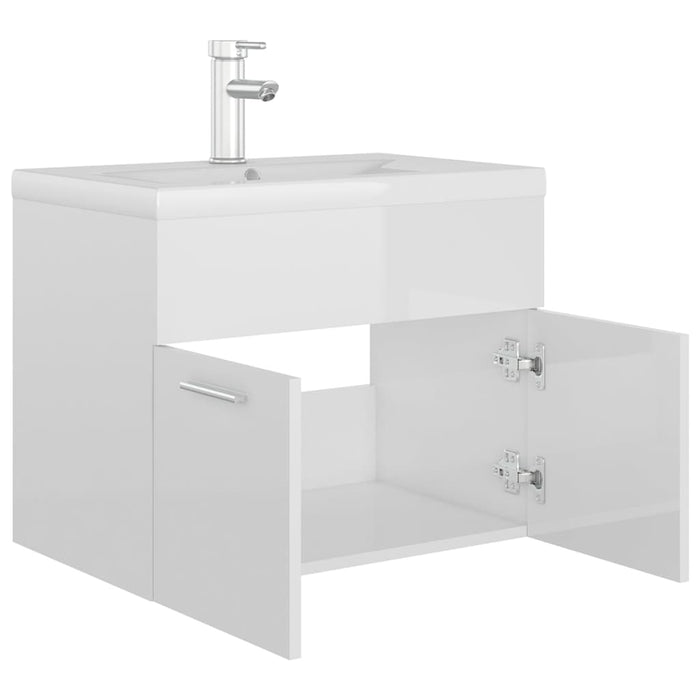 Mobile Bagno con Lavabo Integrato Bianco Lucido in Truciolato 3071276