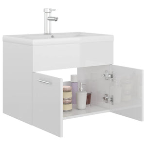 Mobile Bagno con Lavabo Integrato Bianco Lucido in Truciolato 3071276