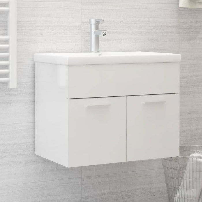 Mobile Bagno con Lavabo Integrato Bianco Lucido in Truciolato 3071276