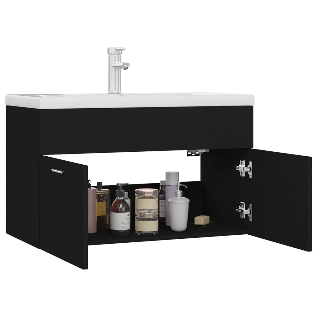 Mobile da Bagno con Lavabo Integrato Nero in Truciolato 3071280