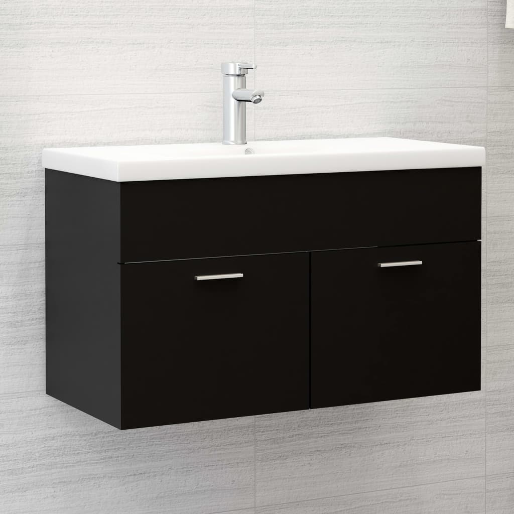 Mobile da Bagno con Lavabo Integrato Nero in Truciolato 3071280