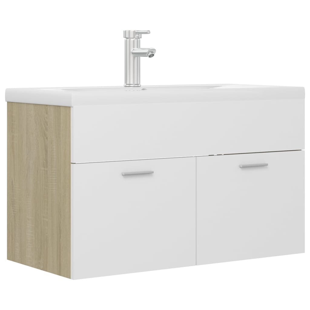 Mobile da Bagno con Lavabo Bianco e Rovere Sonoma in Truciolato 3071284