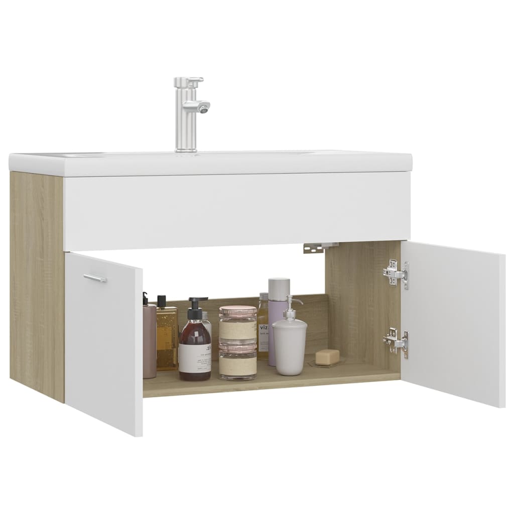 Mobile da Bagno con Lavabo Bianco e Rovere Sonoma in Truciolato 3071284