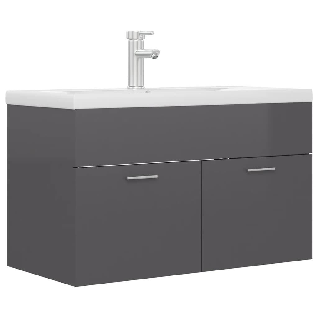 Mobile con Lavabo Integrato Grigio Lucido in Legno Multistratocod mxl 72731