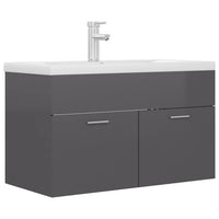 Mobile con Lavabo Integrato Grigio Lucido in Legno Multistratocod mxl 72731