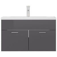 Mobile con Lavabo Integrato Grigio Lucido in Legno Multistratocod mxl 72731