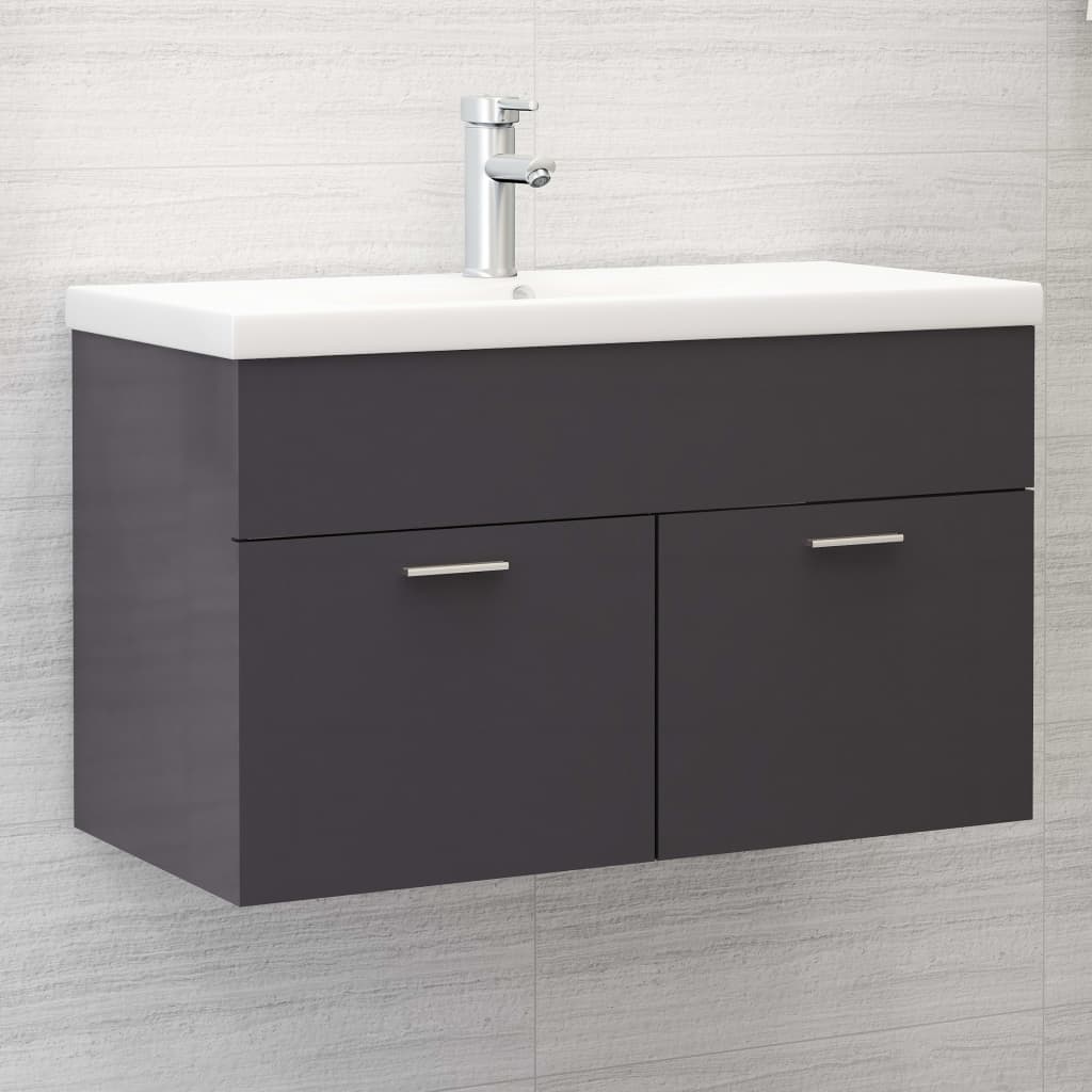 Mobile con Lavabo Integrato Grigio Lucido in Legno Multistratocod mxl 72731