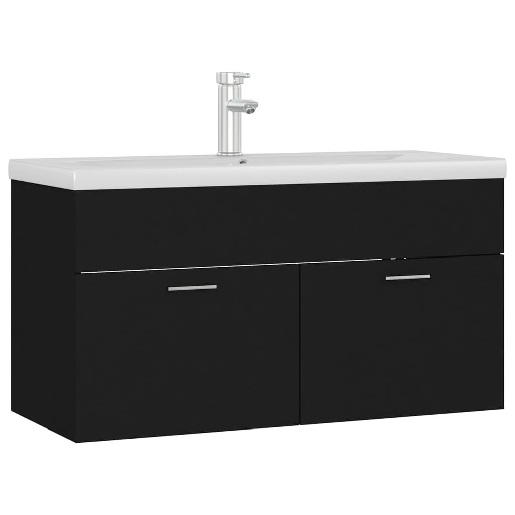 Mobile da Bagno con Lavabo Integrato Nero in Truciolato 3071289