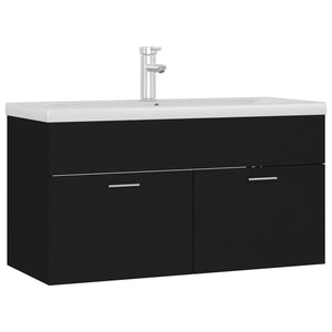 Mobile con Lavabo Integrato Nero in Legno Multistrato 3071289