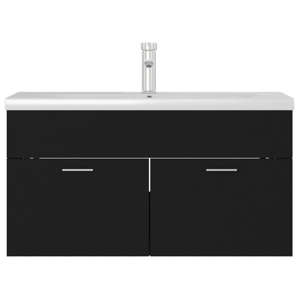 Mobile con Lavabo Integrato Nero in Legno Multistrato 3071289