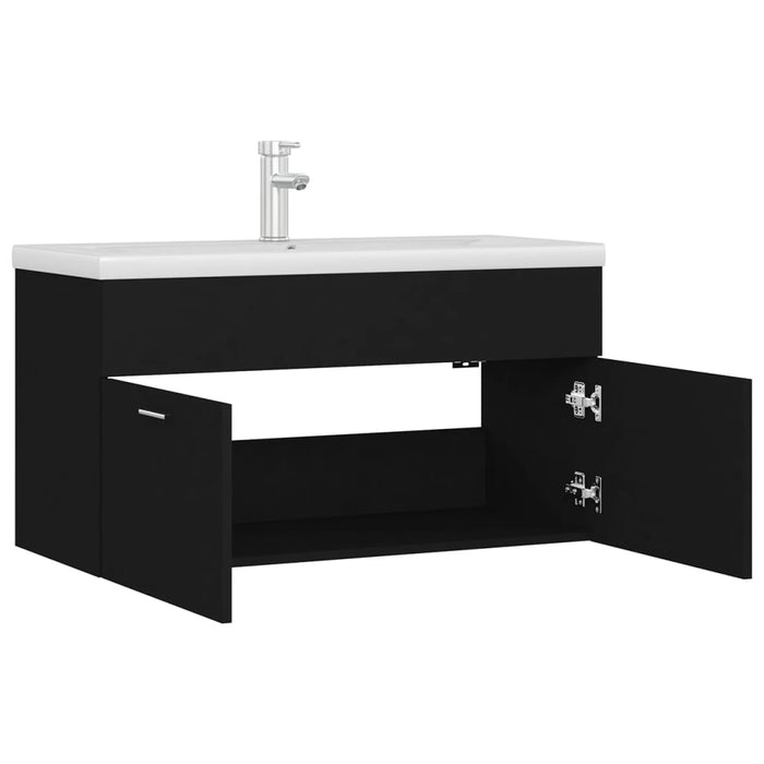 Mobile da Bagno con Lavabo Integrato Nero in Truciolato 3071289