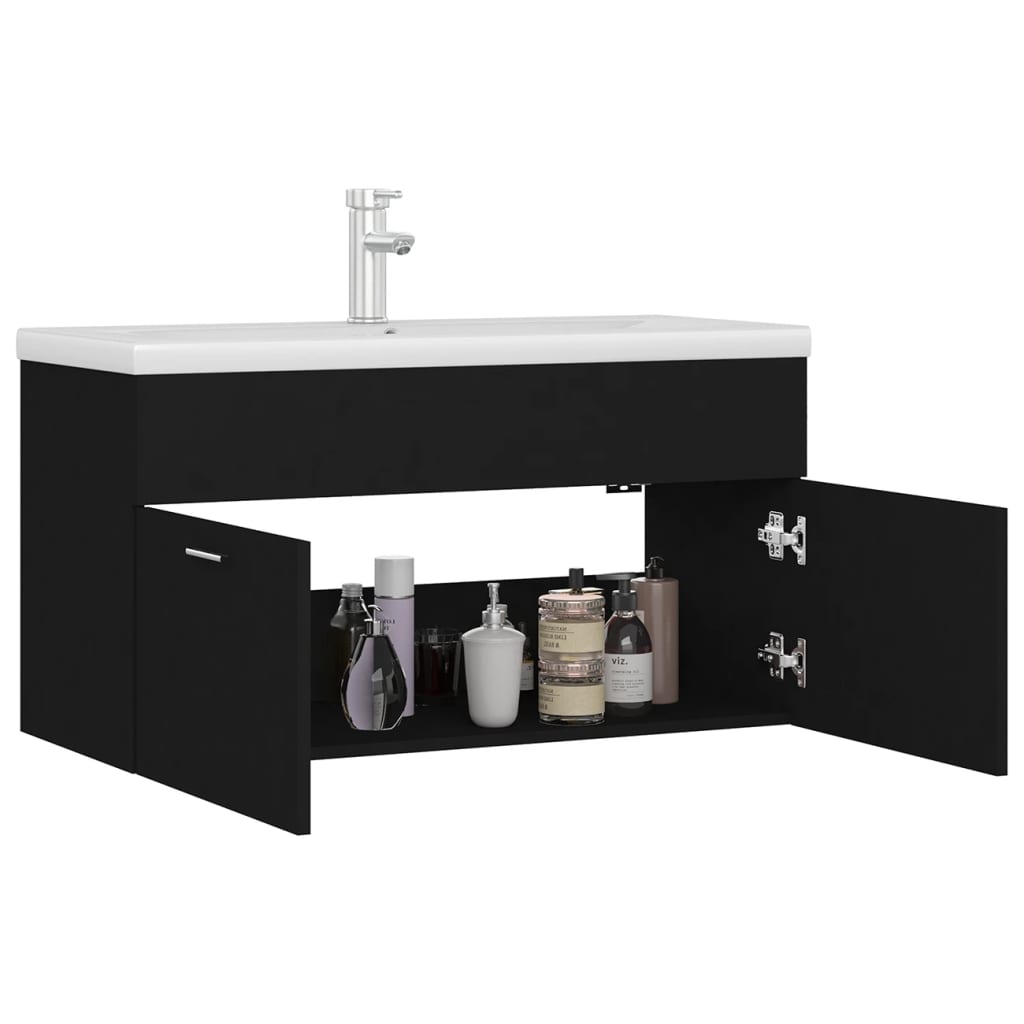 Mobile da Bagno con Lavabo Integrato Nero in Truciolato 3071289