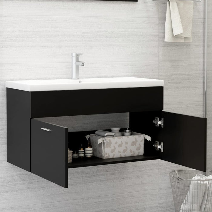 Mobile con Lavabo Integrato Nero in Legno Multistrato 3071289